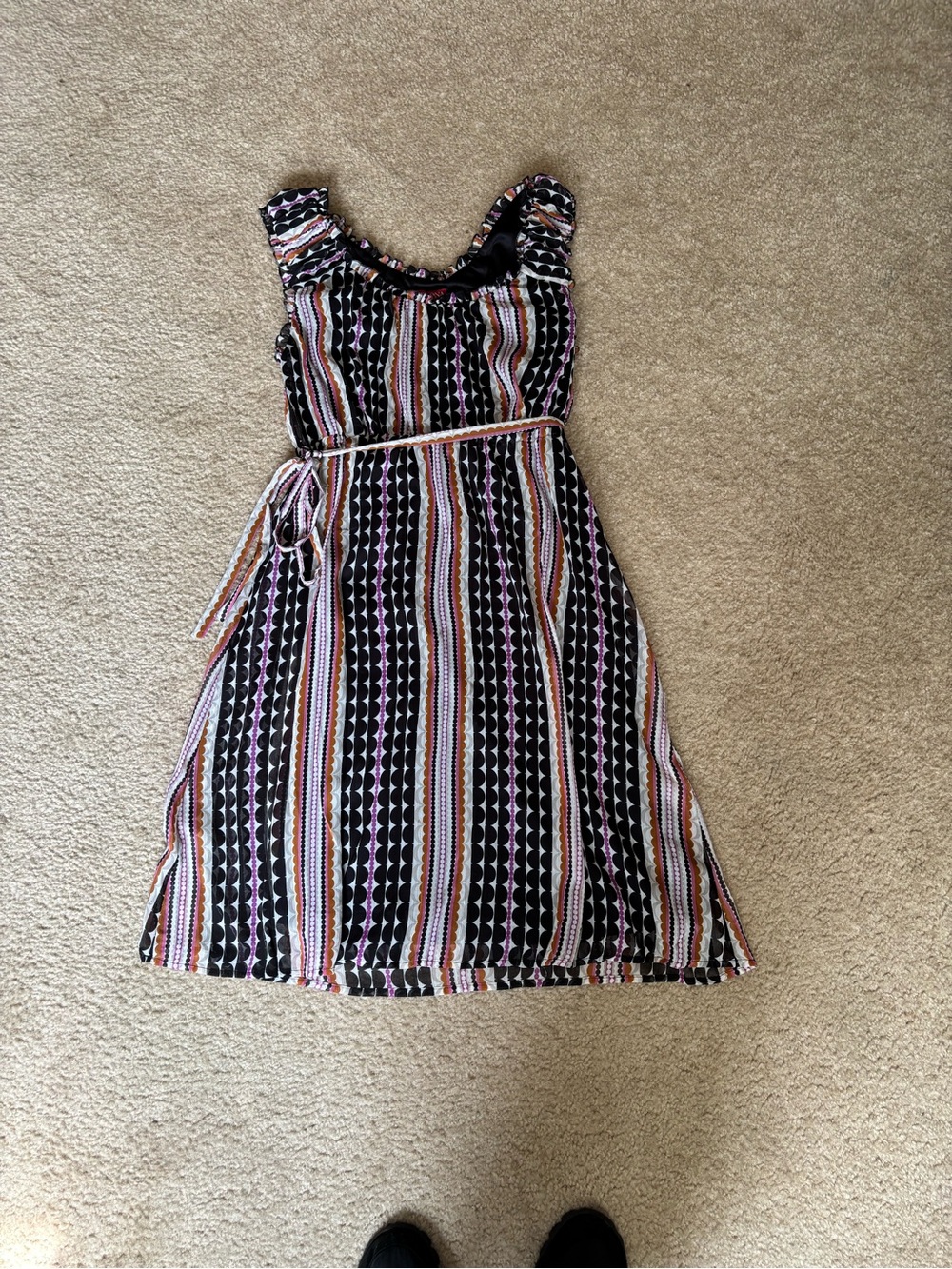 Merona Striped Sleeveless Tie-Belt Dress in Black, Pink, Cream, Tan